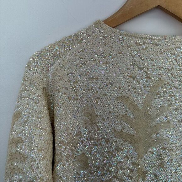 Vintage 50s 60s All Over Iridescent Sequin Art Deco Inspired 3/4 Sleeve Cropped - Picture 14 of 16